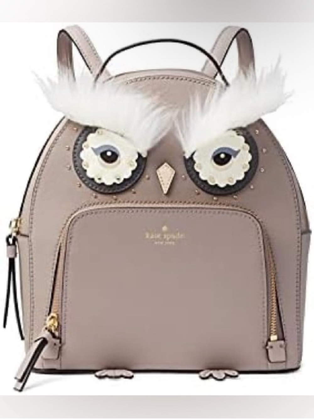 kate spade taupe owl backpack